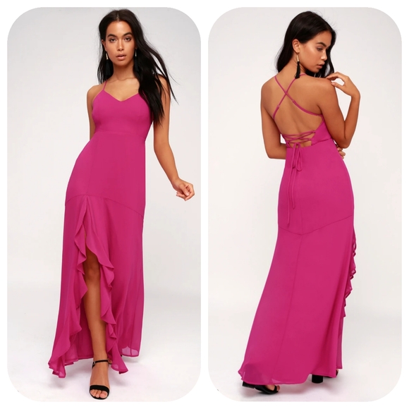 Lulus Dresses & Skirts - Lulus Luxurious Love Magenta Lace-Up Maxi Dress L